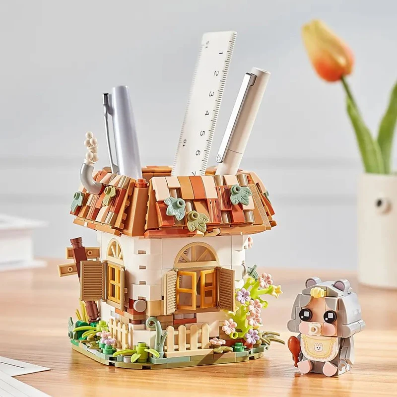 Loz Creative Mini Pen Holder Forest Rabbit Tree House Building Block Diy Office Desktop Decoration Stationery Brick For Kids Gif