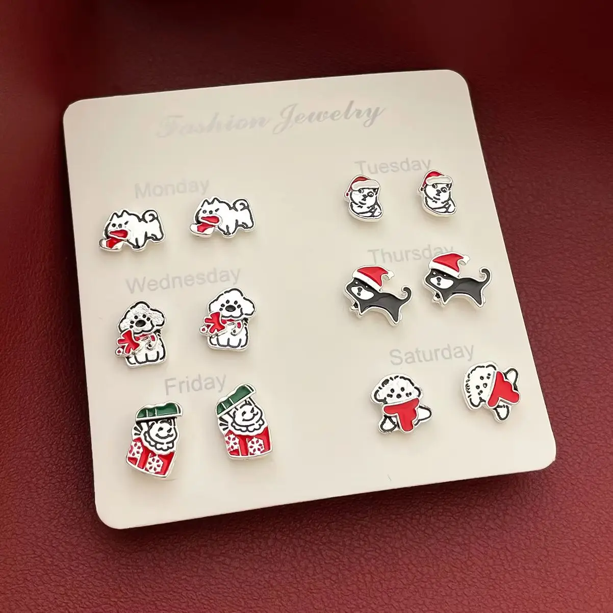 Cute Puppy Stud Earrings Set for Women Cartoon Enamel Christmas Tree Elk Snowflake Santa Claus Earrings New Year Party Jewelry
