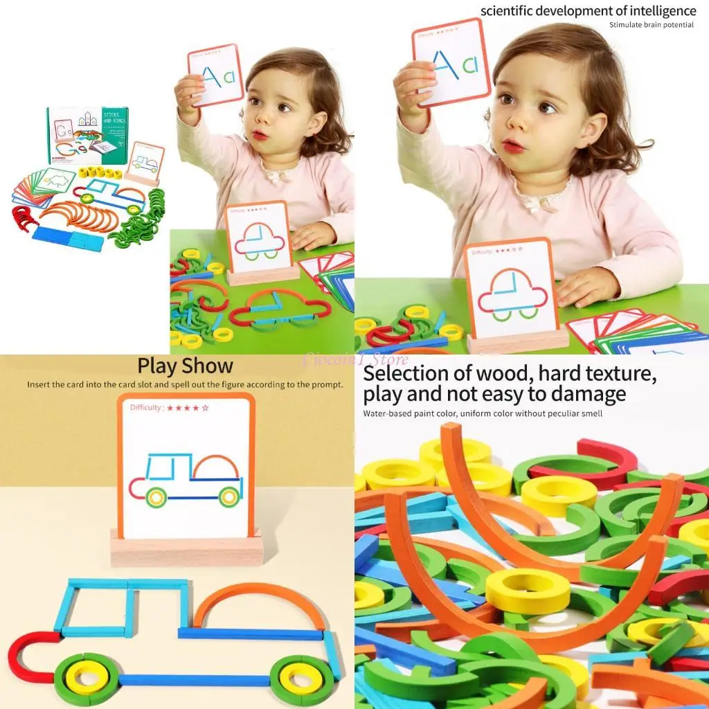 Y1UBカラフルなビルディングブロックパズルおもちゃ、早期学習のためのスティックとリング色の形状認識開発活動