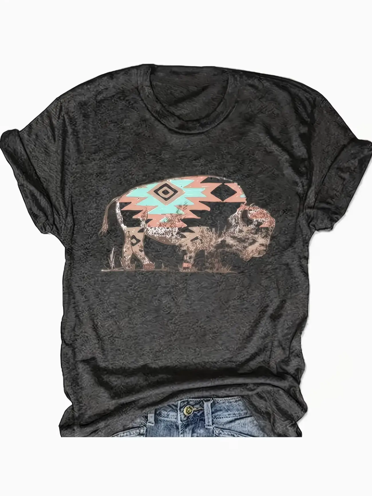 

Plus size women's short sleeve T-shirt Buffalo With Geometric Pattern Daily comfortable and versatile style summer outfits