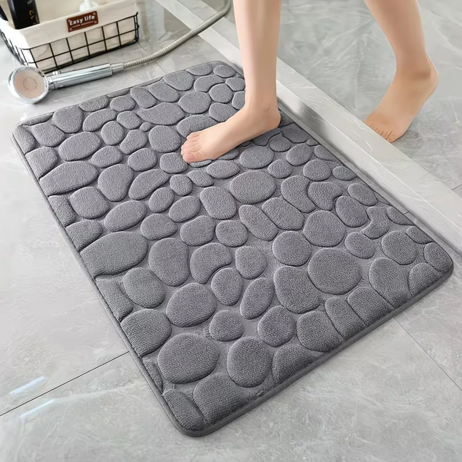 Pebble Style Floor Mat Highly Absorbent Machine-washable and Featuring A Nonslip Backing Combining Safety with Decorative Appeal