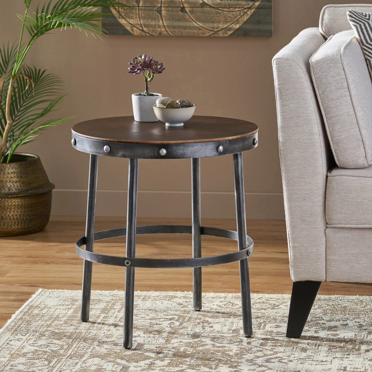 RIVET Side Table - Modern Industrial End Table for Living Room or Bedroom