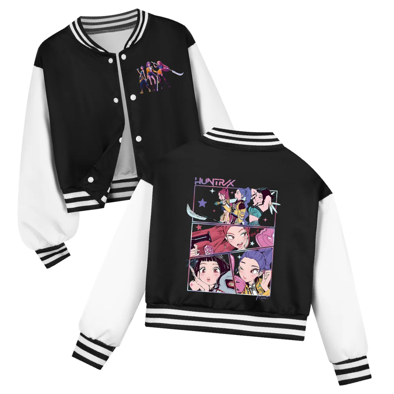 Pyjama Enfant Unisexe à Imprimé Kpop Huntrix - Haut à Col Ras Du Cou, Ensemble Confortable Pour La Nuit
