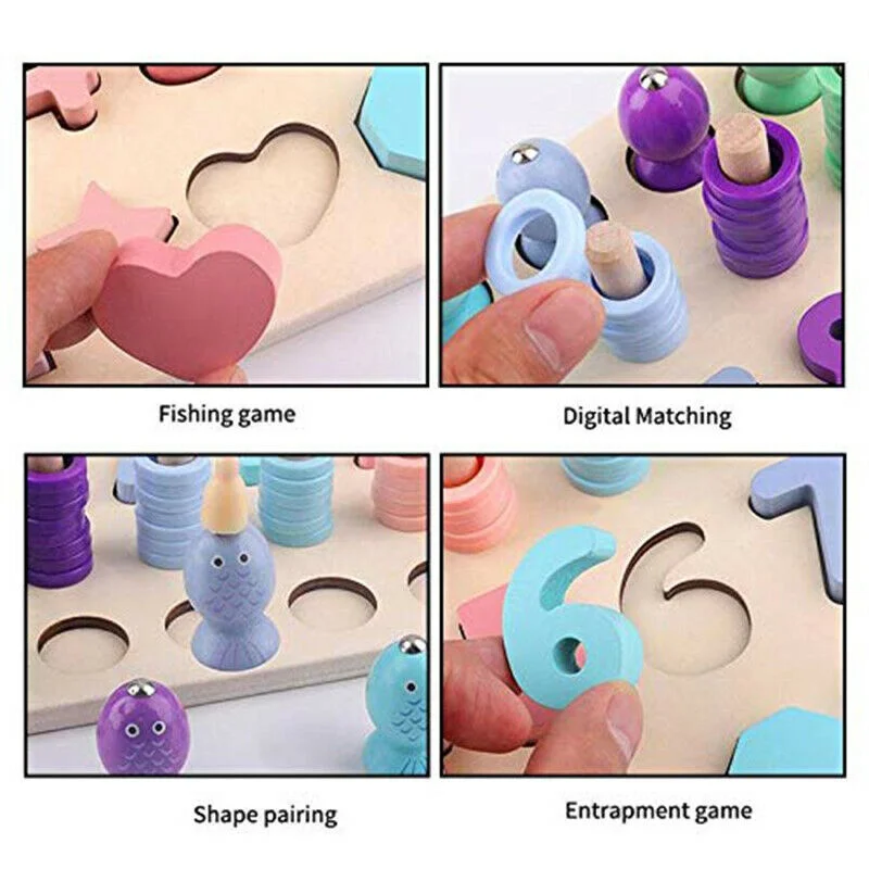 Four In One Children's Puzzle Toys Wooden Magnetic Fishing Game Toys Puzzle Early Education Board Toys