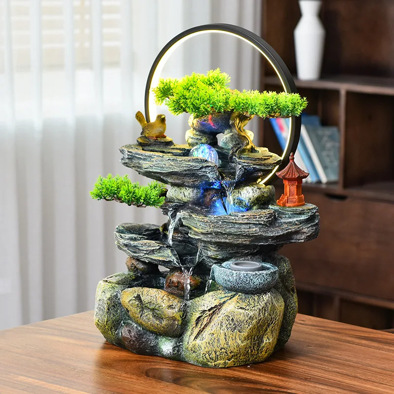 

flowing water ornament fountain office entrance desktop time-running circulation water feature small humidifier