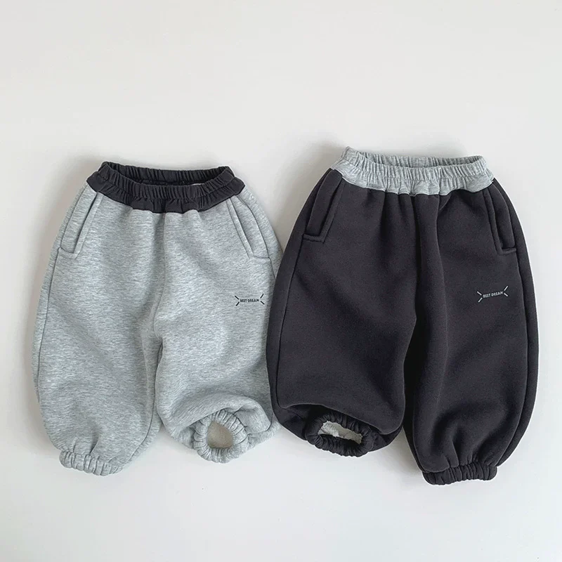 

Winter Warm Baby and Girls Boys Loose Patchwork Thick Fleece Lined Sweatpants Kids Track Trousers Children Outfit Bottoms 1-8 Yr