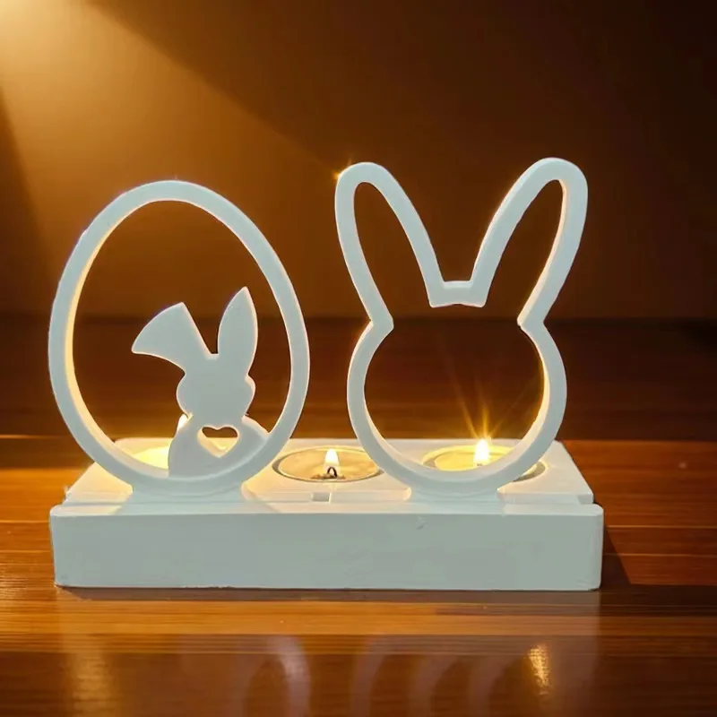 Castle Love House Candle Holder Silicone Mold DIY Cement Gypsum Clay Pouring Hollow Rabbit Resin Ornaments Mold Home Decoration