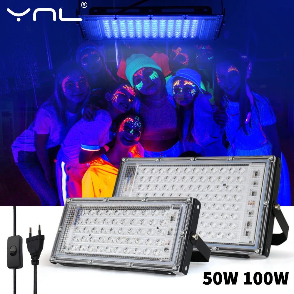 50W 100W UV LED Lamp FloodLight Outdoor Stage Blacklight 220V Neon Party Fluorescent  Ultraviolet UV Black Light 365nm