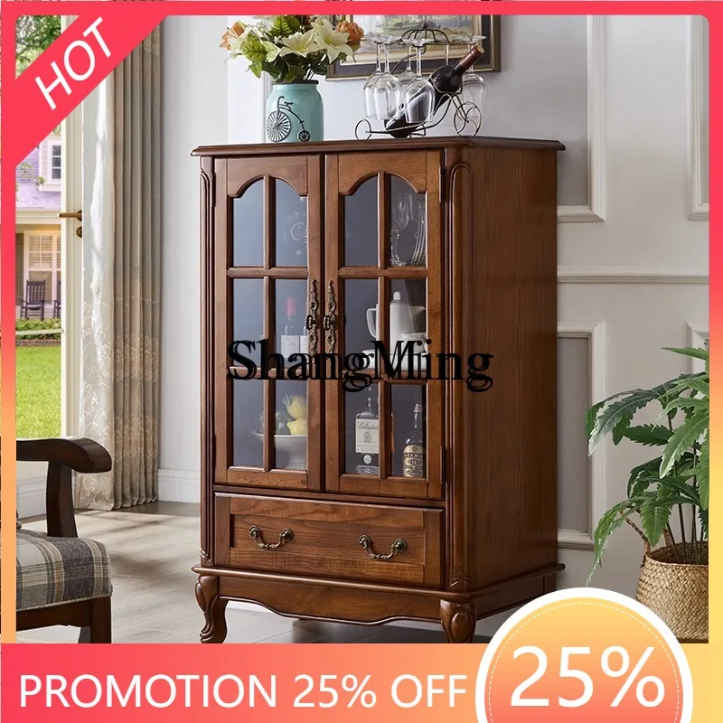

SM wood wine cabinet high-end display small apartment glass wine living room retro TV for home use