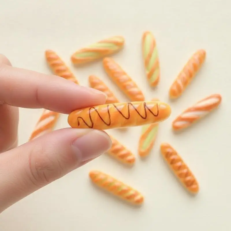 10Pcs Mini Food Resin Charms Realistic Baguette Donut Simulation Ornaments for Phone Case Decor Scrapbooking Supplies