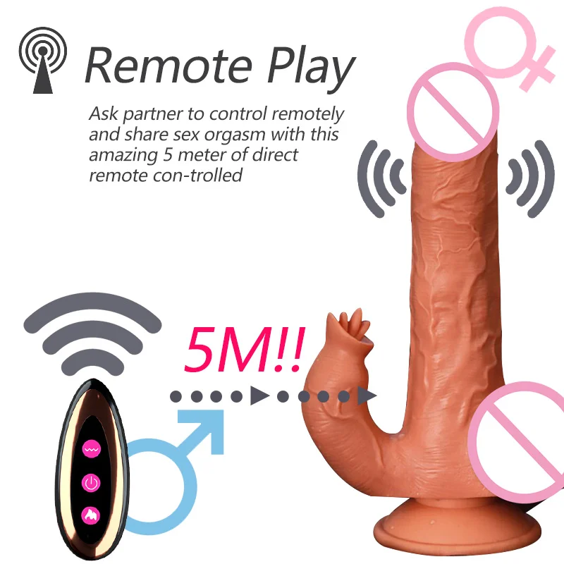 Lick Dildo Vibrator for Women Remote Control Heating Telescopic Dildo Tongue Licking Clitoral Stimulation Vagina Massage Penis