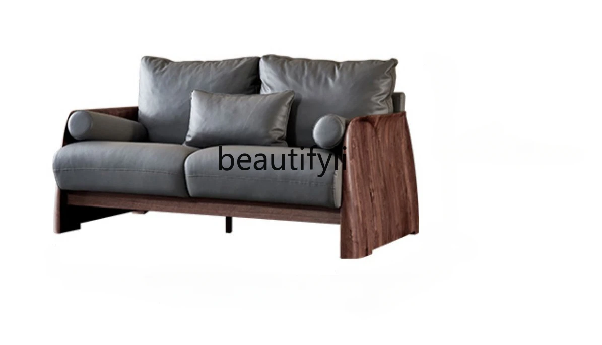 North American black walnut sofa Italian light luxury leather villa home combination sofa living room furniture