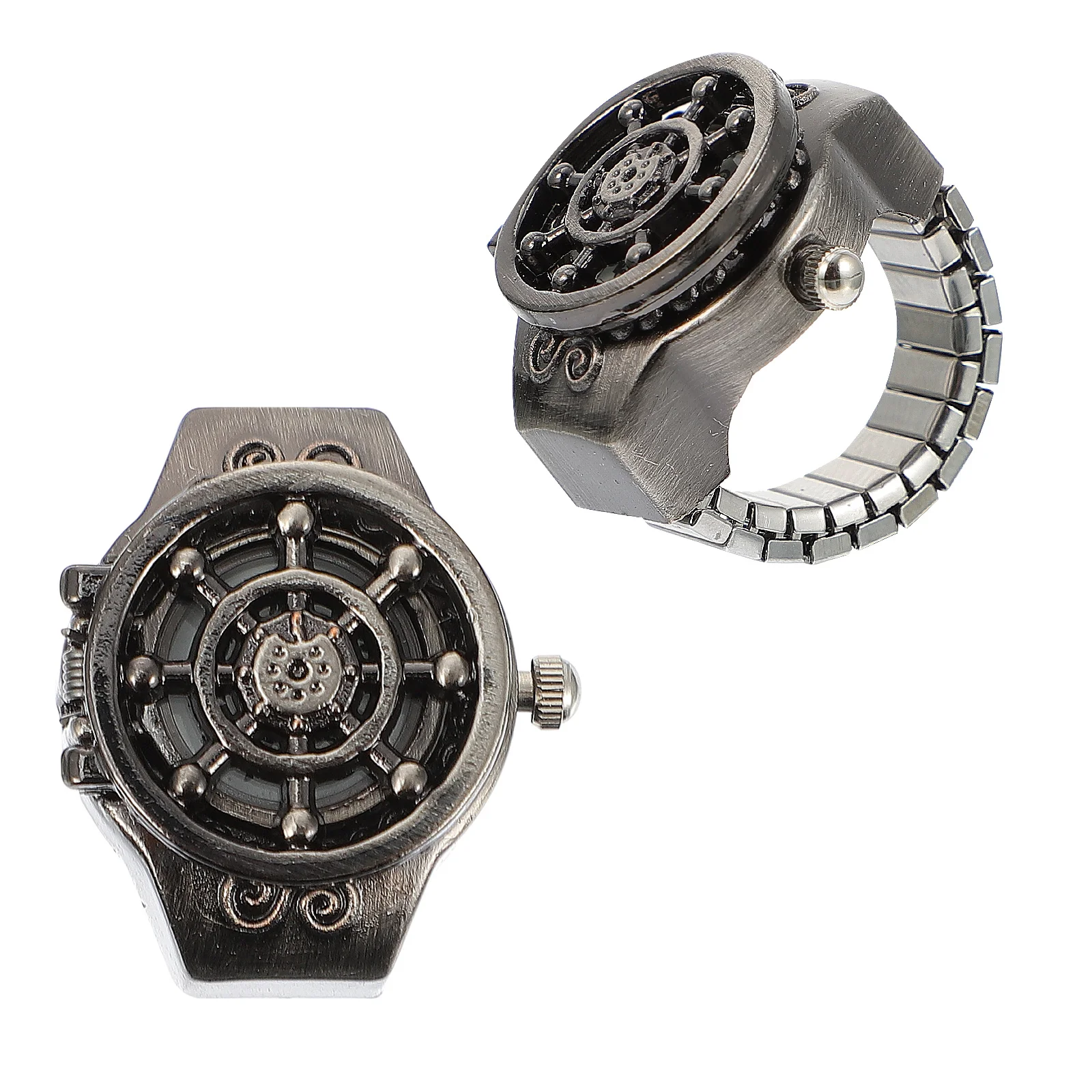 2 pezzi orologi con anello da dito retrò in lega di zinco design creativo orologio flip-open casual per decorazioni orologi da donna con anello alla moda
