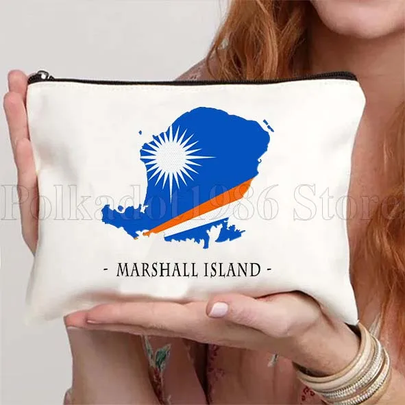 جزر مارشال العلم خريطة القلب شعار مارشالي الهدايا الوطنية قماش مستحضرات التجميل السفر أحمر الشفاه حقيبة مستحضرات تجميل مقلمة الحقيبة #2