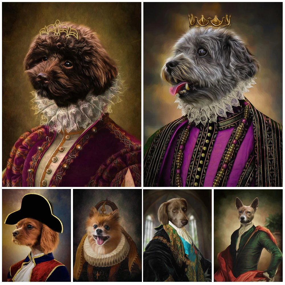 Custom Dog Cat Renaissance Animal Wall Pictures For Living Room Nordic Poster Wall Art Canvas Painting Home Decor Unframed