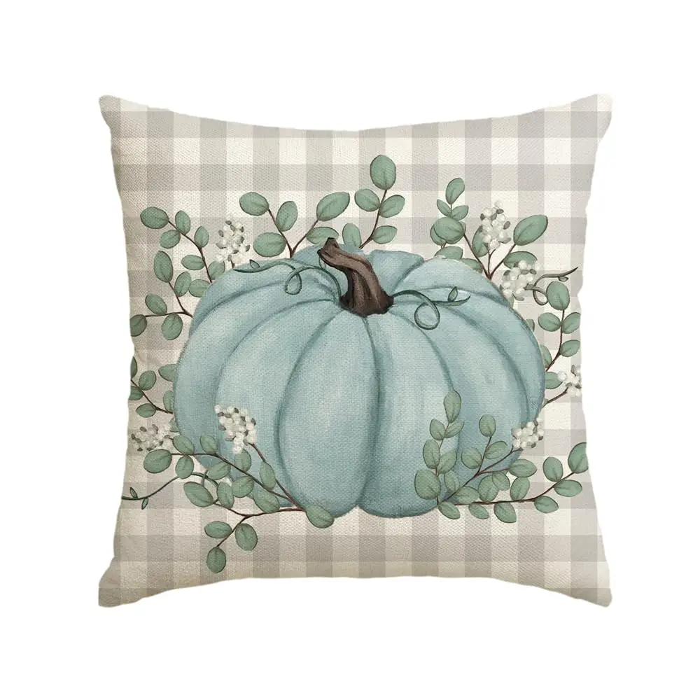 

2 Pack Pumpkin Eucalyptus Leaves Throw Pillow Cover 18x18 Inch, Fall Autumn Thanksgiving Harvest Decoration for Home Sofa Couch