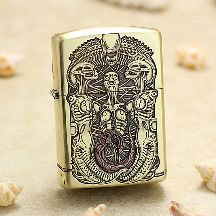 

Оригинальная Броня Zippo, 3D масляная Зажигалка Alien, медная ветрозащитная сигаретная керосиновая зажигалка, подарок с кодом против подделки