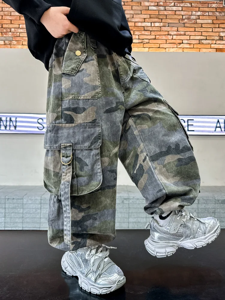 Boys Spring/Autumn Camouflage Tactical Pants - Kids Cargo Pants with Multiple Pockets, Trendy & Comfortable for 4-14 Years Old