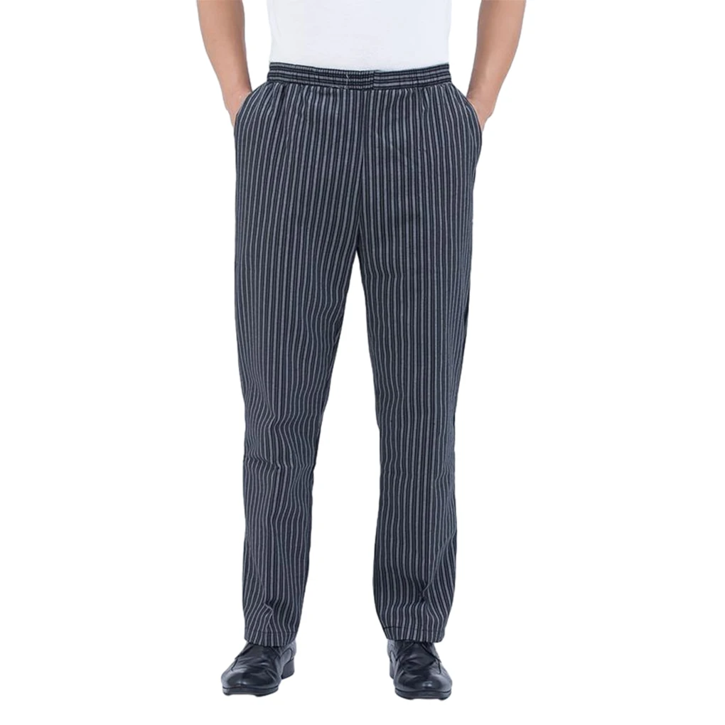 

Restaurant Chef Pants Breathable Striped Baker Trousers With Elastic Waist For Men Wide Application XL