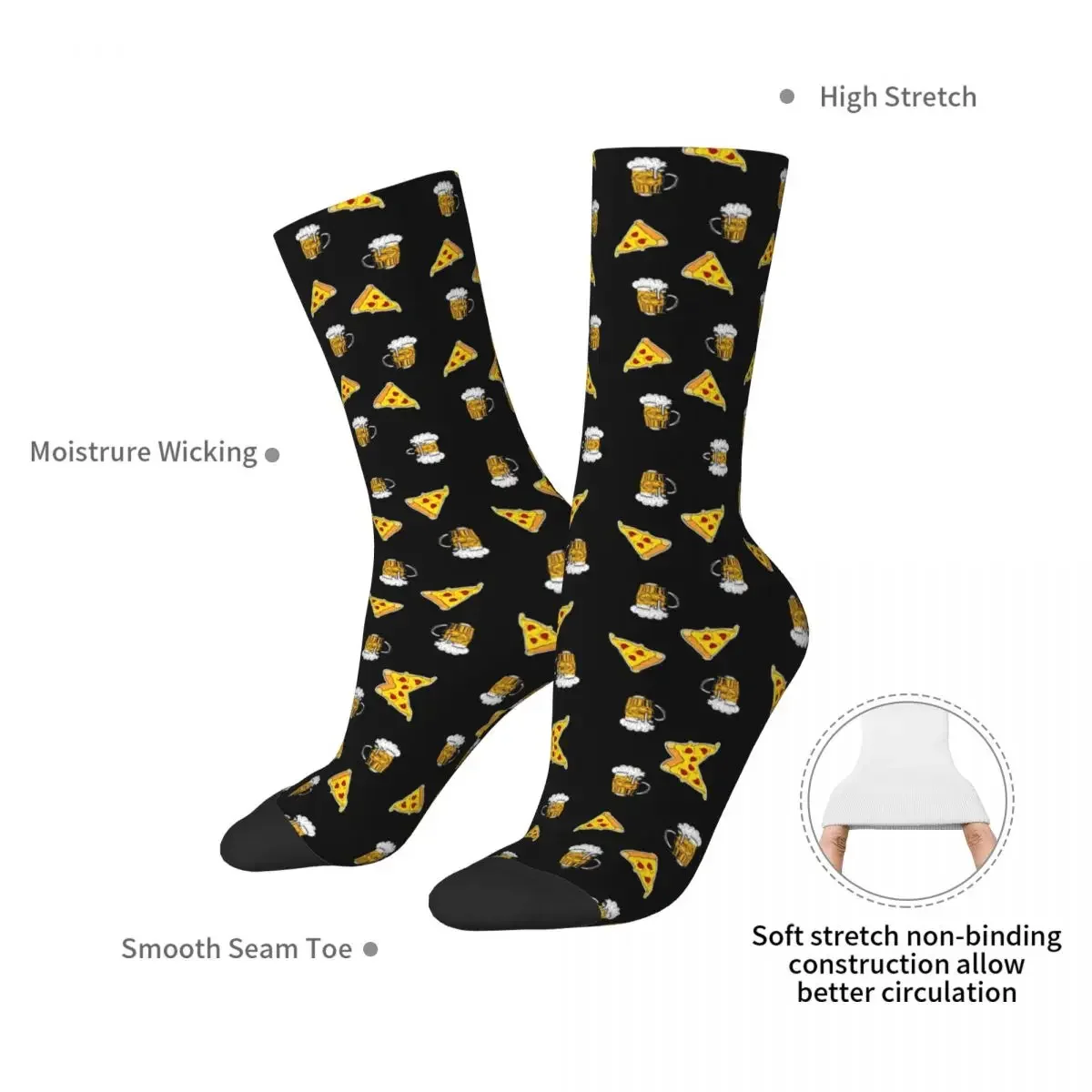 Calcetines con estampado de Pizza, comida, bebida, cerveza, Harajuku, medias largas de alta calidad para todas las estaciones, accesorios Unisex, regalo de cumpleaños