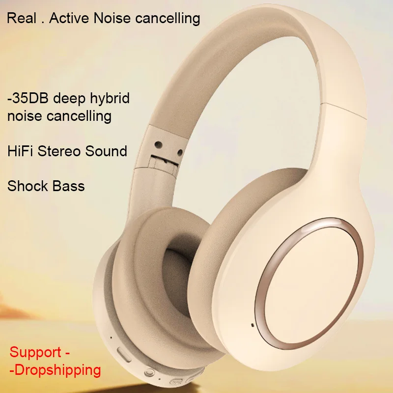 YYL New Y66 Bluetooth Headphones -35dB Active Noise Cancelling Wireless Headsets 40mm Driver 24H Playtime Earphones HiFi Stereo