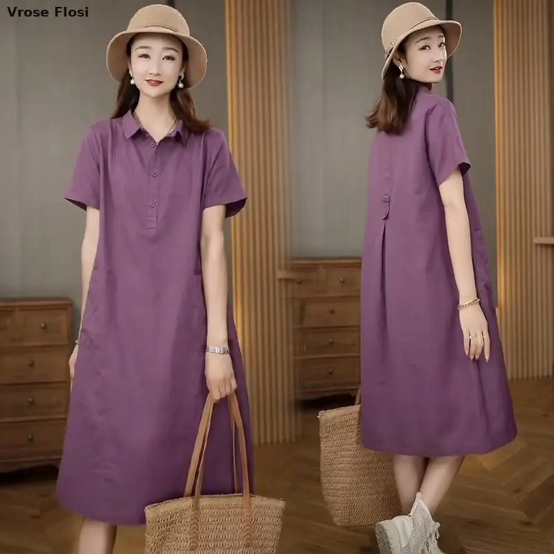 Vestido de verano para mujer, prenda de vestir femenina, elegante, ajustada, informal, de manga corta, Falda recta de lino, novedad de 2024