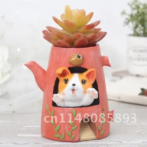 

Creative Resin Succulent Pot Corgi Figurines Storage Box Home Desktop Decor