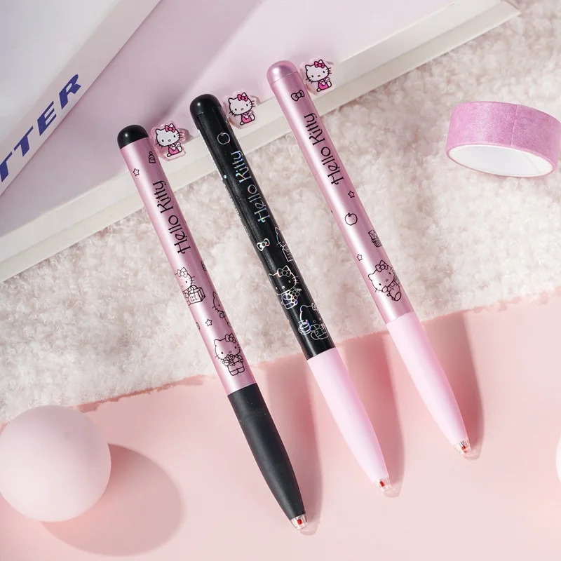 24pcs/Lot Kawaii HelloKitty Press Gel Pen Cute 0.5mm Black Ink Press Signature Pens School Supplies