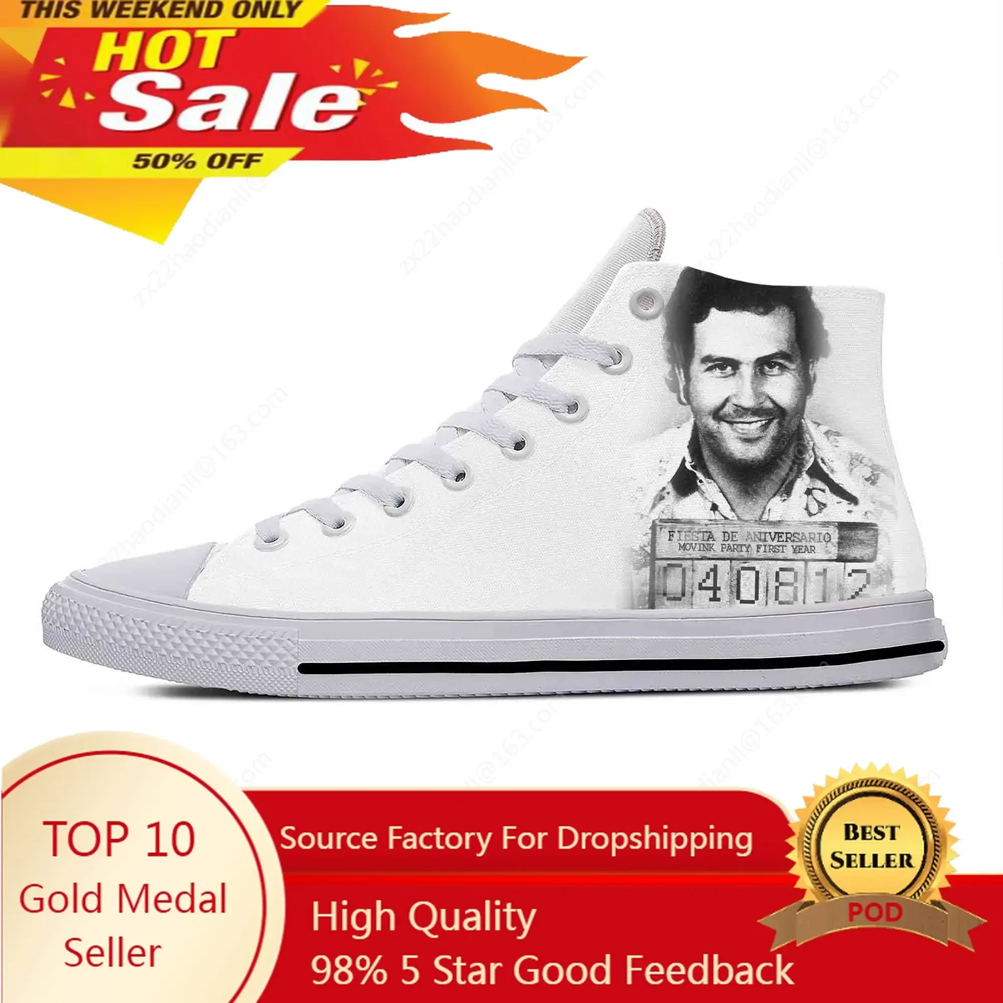 Anime Cartoon Manga Narcos Pablo Escobar Fashion Casual Cloth Shoes High Top Lightweight Breathable 3D Print Men Women Sneakers
