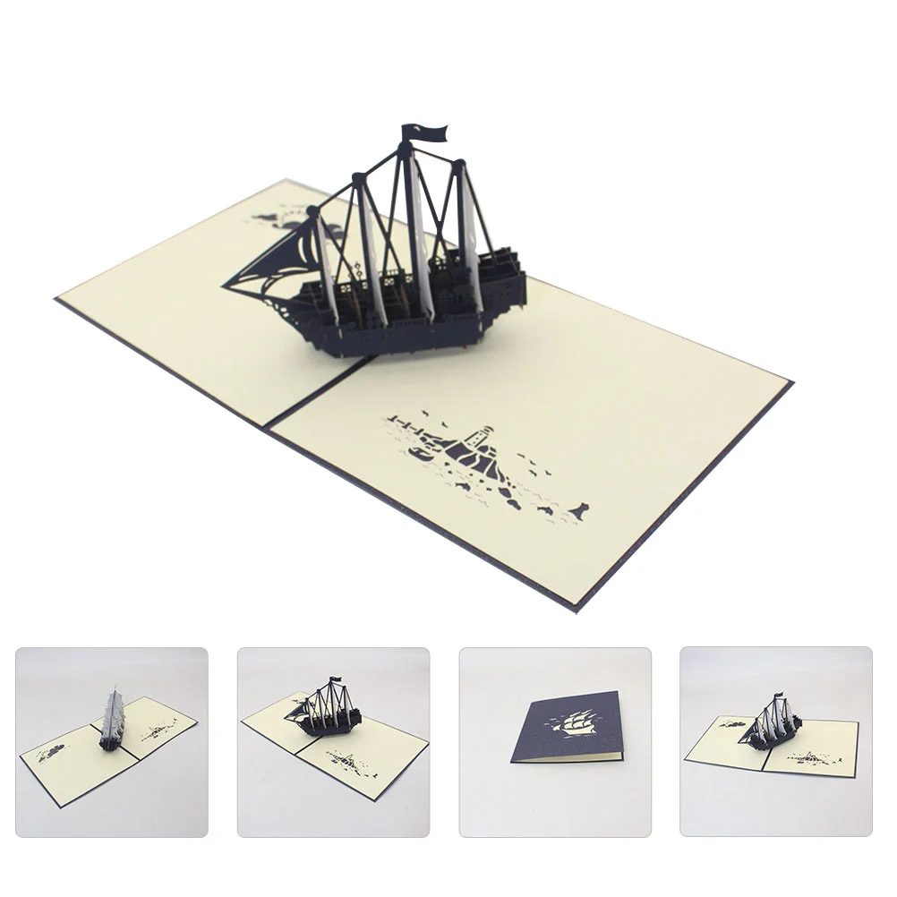 Greeting Cards Sailing Festival Sailboat Practical Fashion Graduation Blessing Stylish Blue 3D Gifts