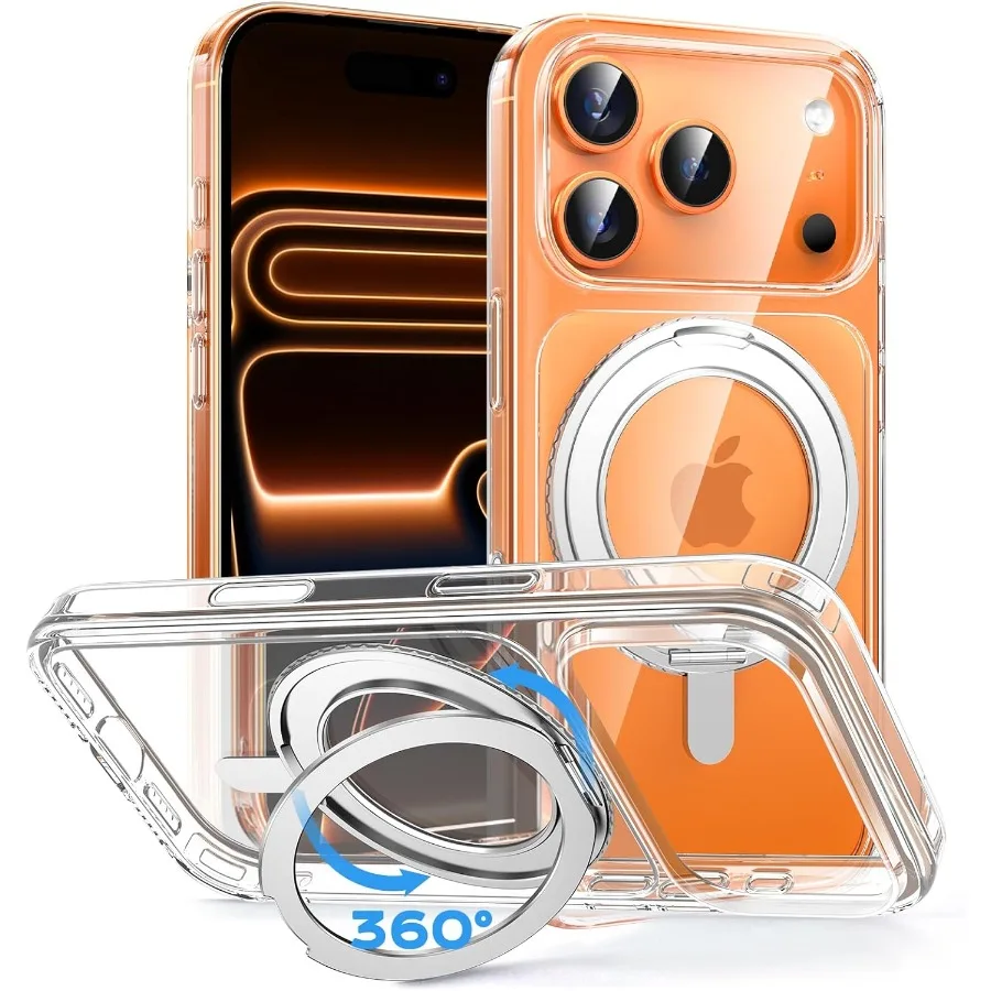 

Вращающаяся на 360 градусов магнитная невидимая подставка с кнопкой управления камерой для iPhone 17 Pro Max, противоударный чехол, объединитель до 16 футов