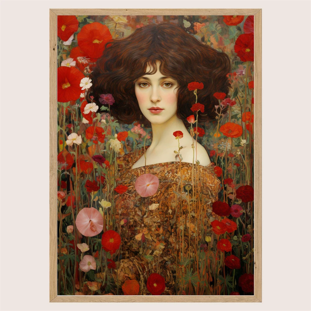 Emerald Green Abstract People Art Poster Woman with Flowers Print Female Portrait Canvas Painting Abstract Floral Eclectic Print