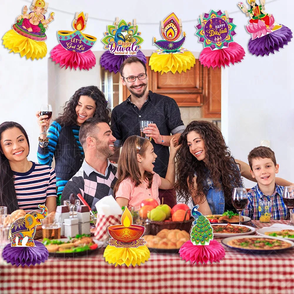 سعيد ديوالي حزب العسل الديكور الجدول ، الفيل الطاووس الحلي ، مهرجان سعيد الأضواء ، ديكور الحزب