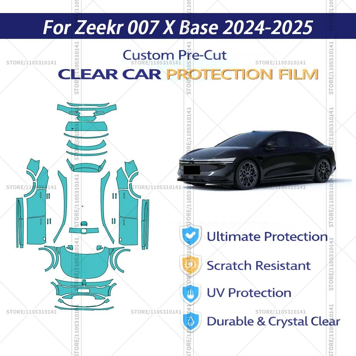 

For Zeekr-007-X-Base-2024-2025 Pre-Cut Paint Protection Film PPF Transparent Car Film Professional Automotive PPF Full Vehicle