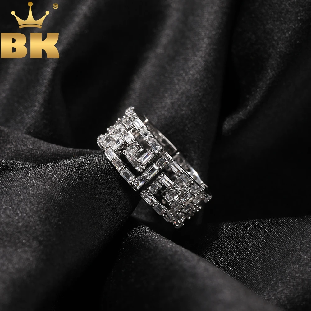 

THE BLING KING Hollow Baguettecz Rings Iced Out Bling Square Cubic Zirconia Men Rings Luxury Fashion Hiphop Jewelry For Gift