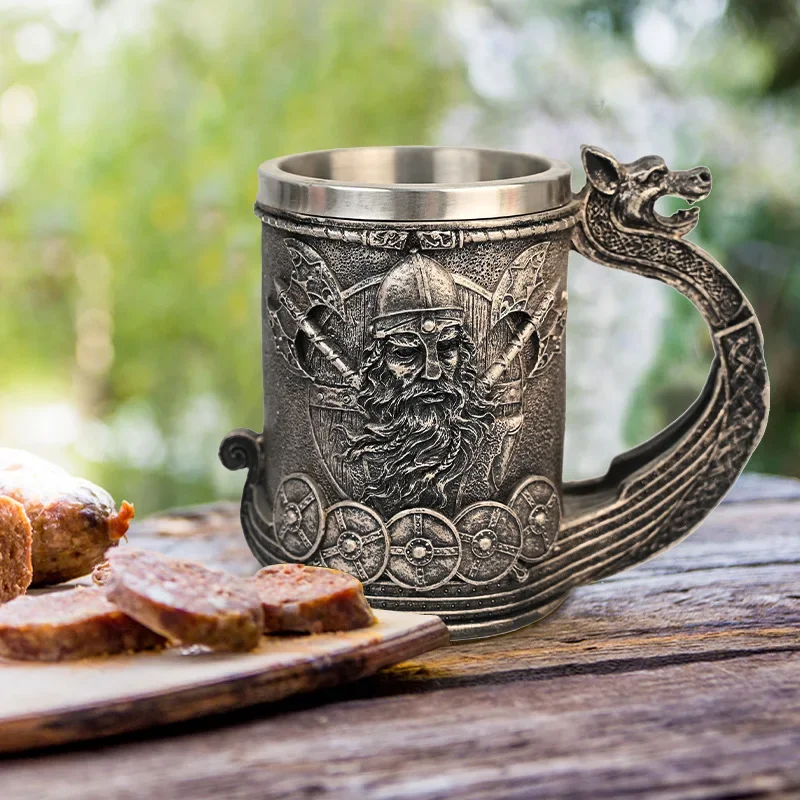 

Viking Pirate Rune Beer Mug 304 Stainless Steel Tankard Resin Imitation