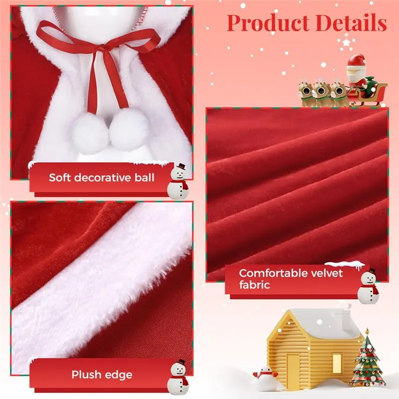 Christmas Cloak Santa Cloak Hooded Cape Costume For Women Cosplay Stage Performance Costume Christmas Decor Eco-Friendly