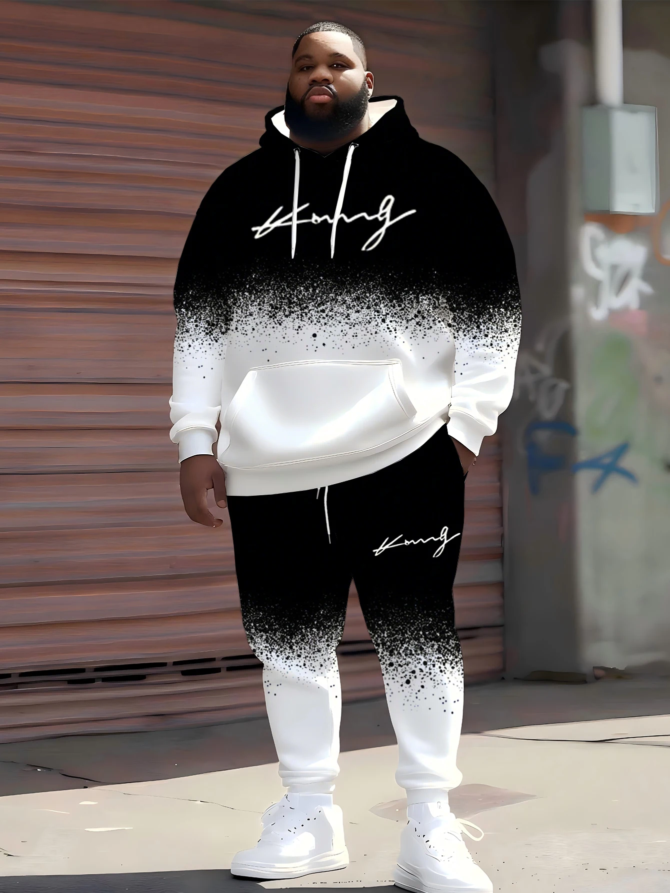 

2025 Trendy Oversized Hoodie & Joggers - Dot Fade & Artistic Font Print, Streetwear