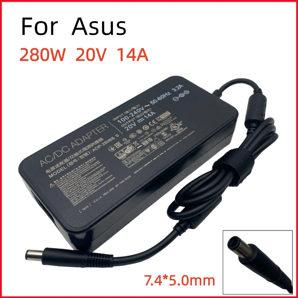 20V 14A 280W 7.4*5.0mmAC Adapter Laptop Charger For Asus ROG SWIFT PG35VQ G751 G751J For MSI GE75 GE65 GL65 Notebook Power