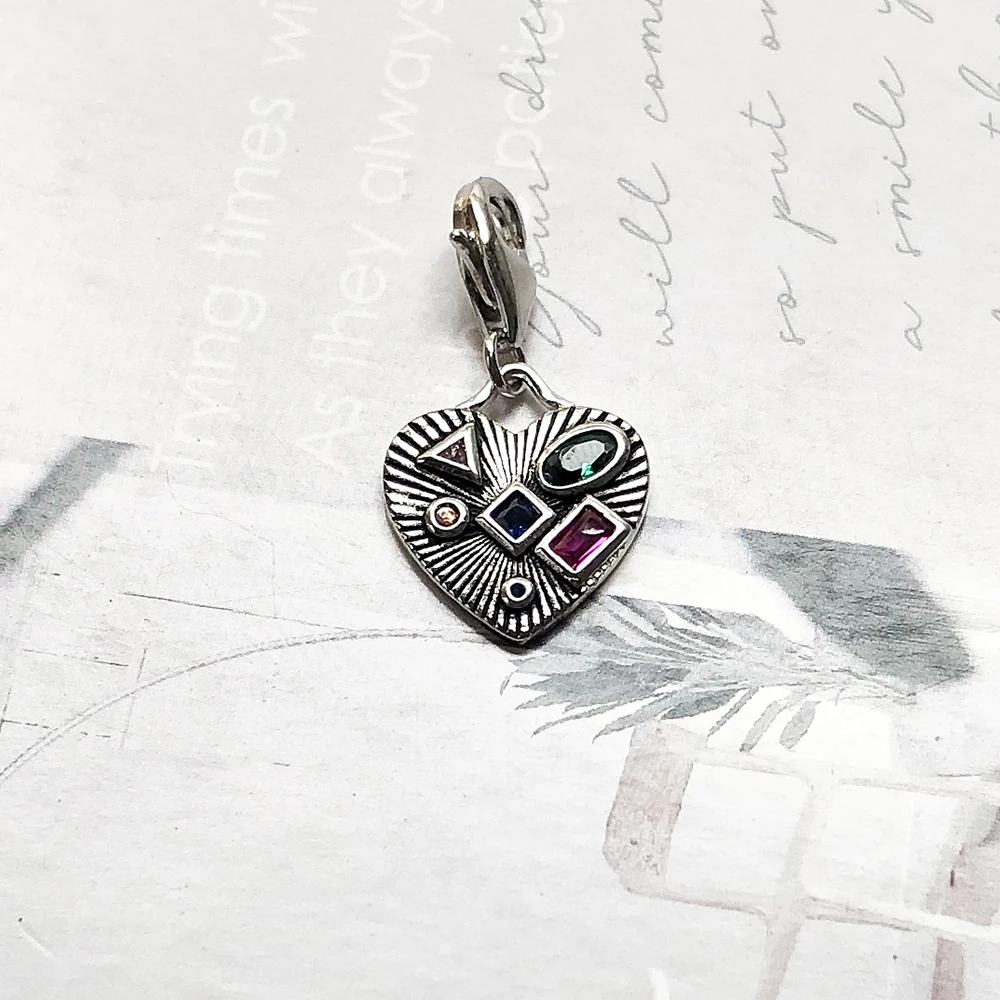 Böhmen-Anhänger aus 925er-Sterlingsilber mit buntem Herz-Anhänger, baumelnder Charme für Frauen, neue Liebe, edler Schmuck – Detail 6