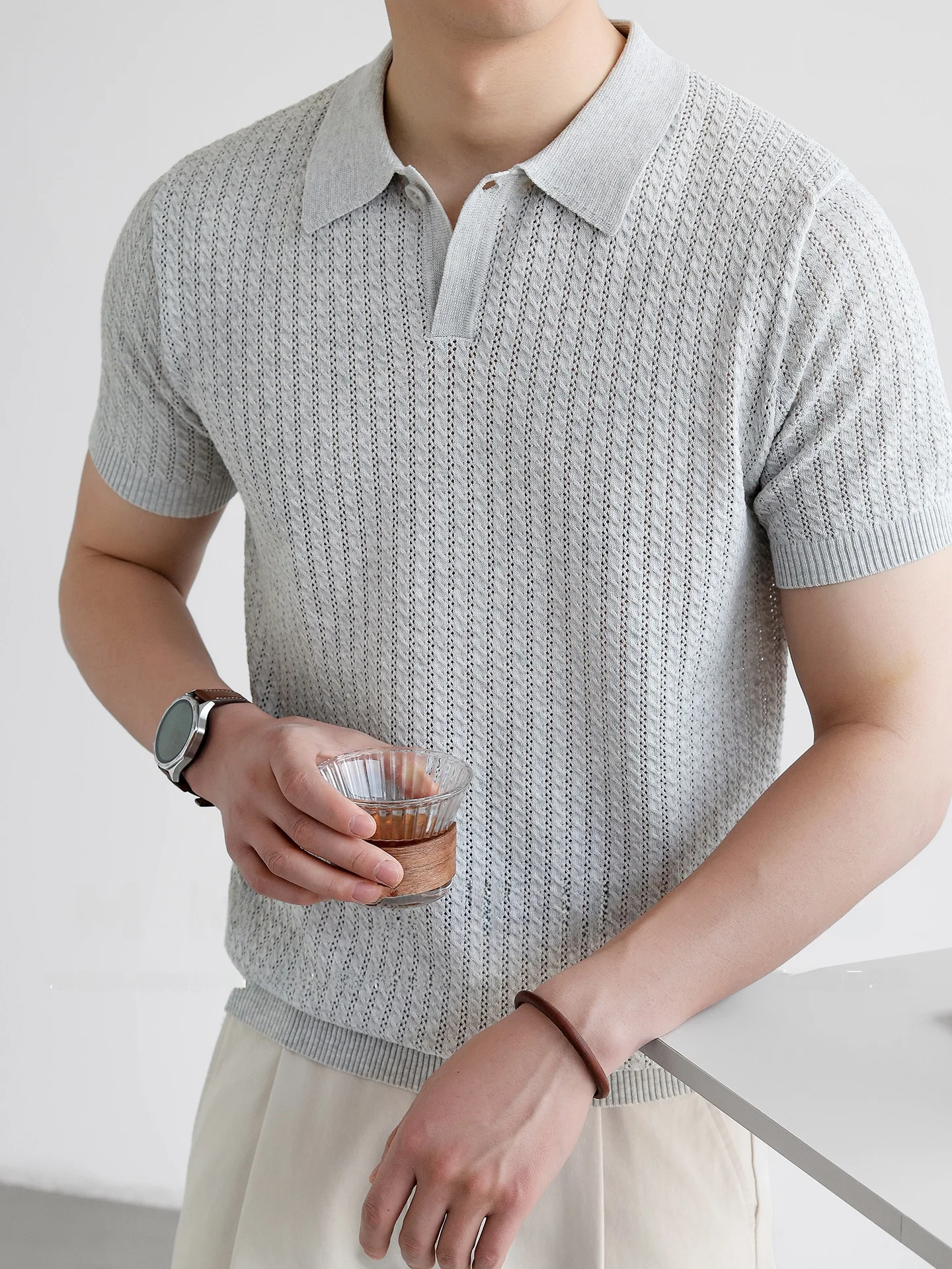 Linen Mixed Knitted  Shirt Men's Summer Casual Commute Cool Feeling Breathable T-Shirt Lyocell Fiber Polyester Fiber