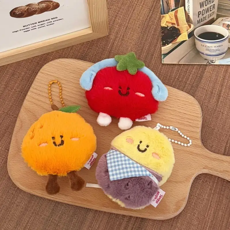 새로운 귀여운 만화 맛있는 음식 플러시 인형 펜던트 키체인 카와이 오렌지 감자 백팩 장식 펜던트 액세서리 선물