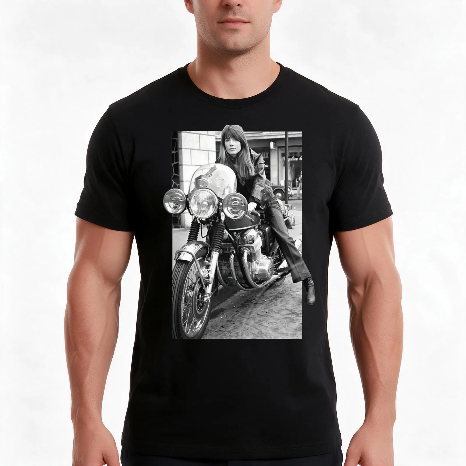 Fran?oise Hardy, iconic french photography T-Shirt, Summer Casual Cotton Tee, Oversized Streetwear Tops, Vintage Graphic Print