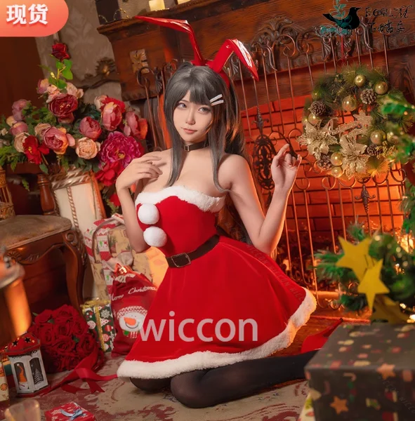 Аниме Sakurajima Mai Косплей Сексуальный Кролик Красный Костюм Свинья Голова Мальчик Наряд Обувь Парик Заколка Для Волос Женская Роль Хэллоуин Рождественская Вечеринка