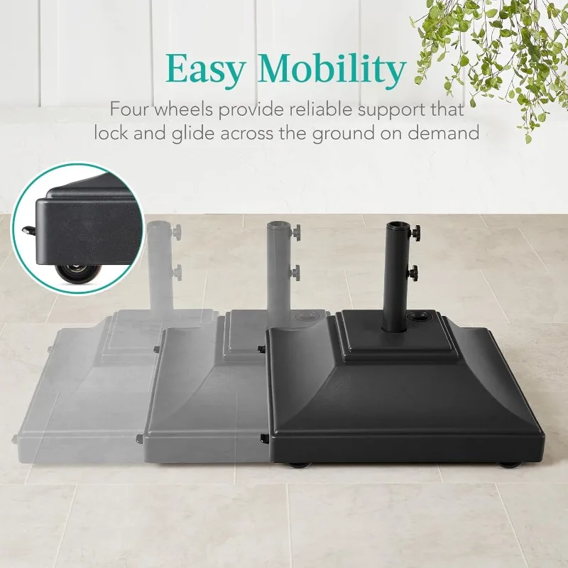 Fillable Mobile Umbrella Base, Heavy    Base, Square Tiered Market Stand for Patio, Deck, Outdoor w/ 4