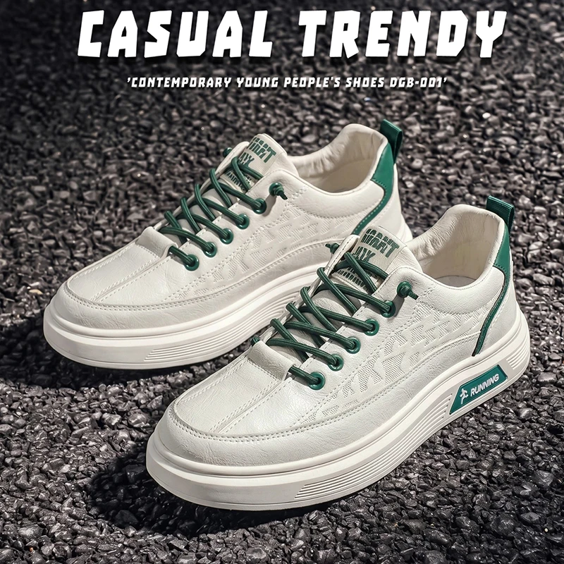 Men's Slip On Casual Skate Shoes Korean Version Trendy Leather Sneakers Comfortable Walking Shoes