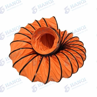 Duto de ar de ventilação com anéis de suspensão de aço inoxidável para mineração e túnel retardador de fogo antiestático PVC flexível