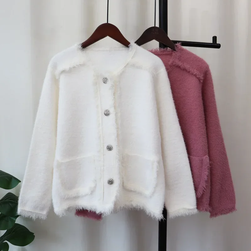 

2024 Women Off White Sweater Cardigan Kintted Button Loose Spring Autumn Vintage Winter Streetwear Y2k Jumper Coat Cardigans