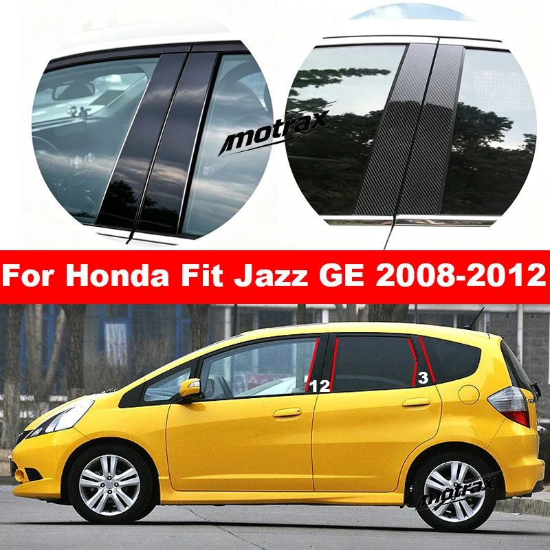 Exterior B C Pillar Window Trim Cover PC Middle Pillar Post Sticker Decoration for Honda Fit JAZZ GE 2008 2009 2010 2011 2012