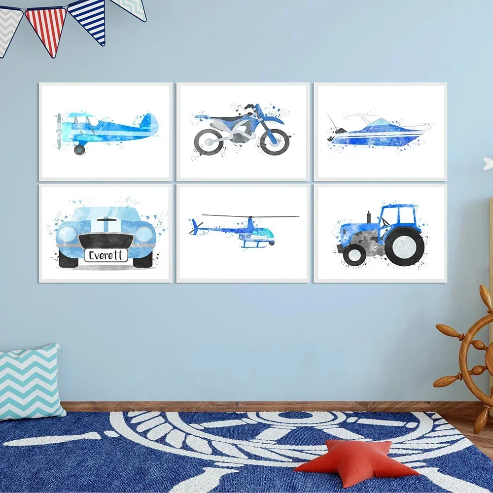 

Watercolor Posters and Prints for Nursery Decoration, Wall Art, Canvas Painting, Pictures Decor, Baby and Kids Room, Airplane an